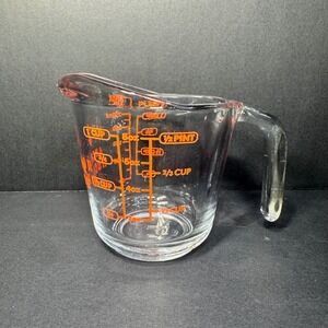 Vintage Anchor Hocking 1 Cup Glass Measuring Cup #100 Orange Mark Microwave Safe